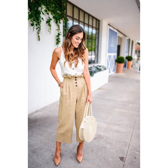 Topshop Pants - Topshop Button Cropped Wide leg Trousers